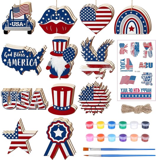 36 Pcs 4th of July Ornaments Crafts Wooden American Flag Decoration